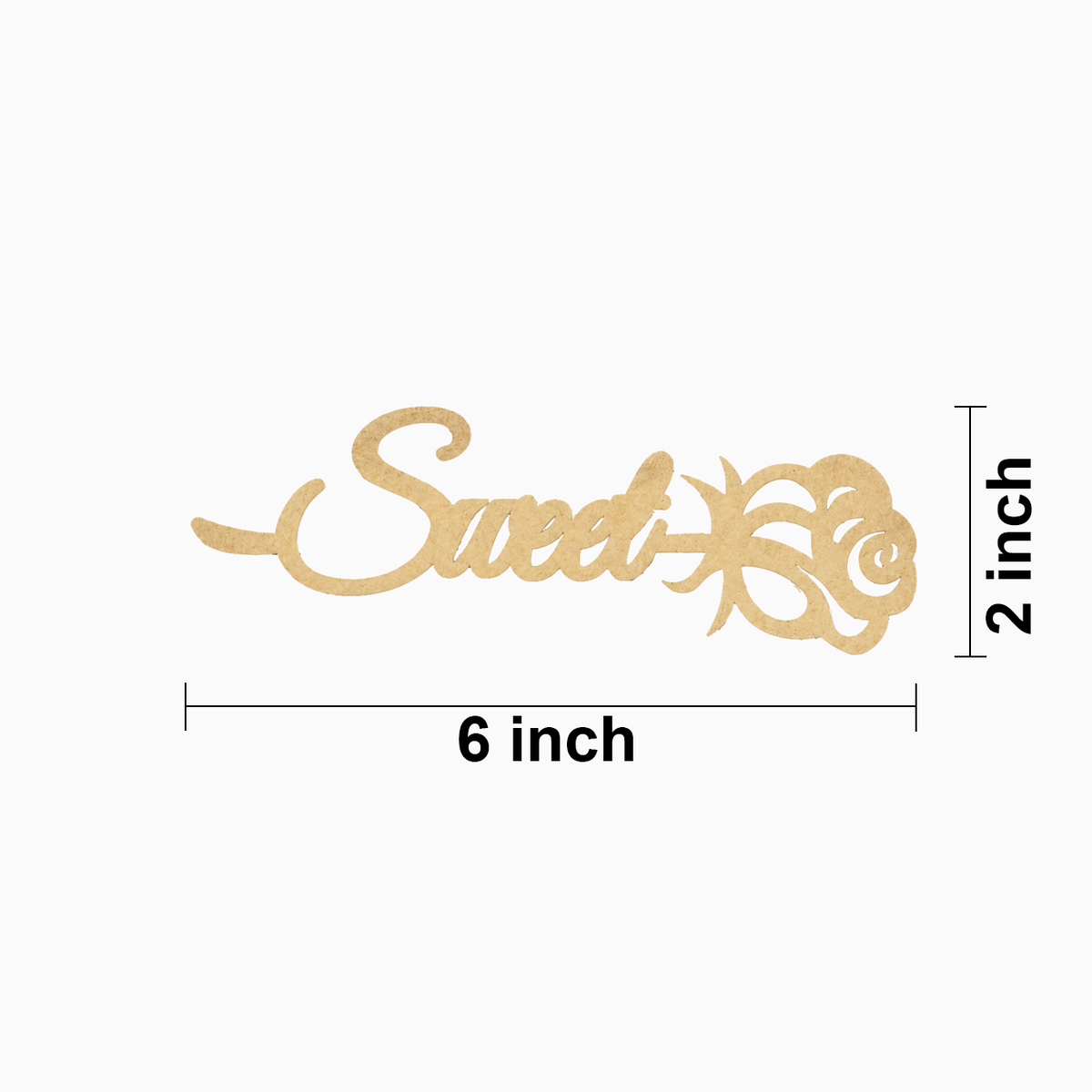 Decorative MDF DIY Bookmark 'Sweet' with floral design and measurements on a white background