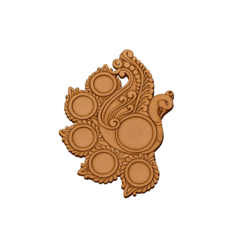 Decorative mdf tealight holder with intricate carvings on a white background
