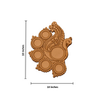 Decorative mdf peacock tealight holder with measurements on a white background