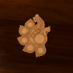Decorative mdf peacock candle holder design on a wooden background