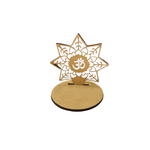 Decorative mdf candle holder with star design and Om symbol on a white background