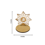 MDf decorative candle holder with a star design and 'Om' symbol, shown with dimensions on a white background.