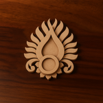 Decorative MDF Padmaja tealight holder with a lit tealight candle in center, placed on dark polished wooden surface