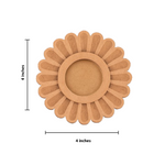 mdf sunflower-shaped tealight candle holder  with dimensions on a white background
