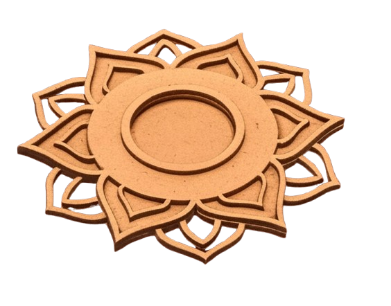 mdf decorative candle holder with a sunflower design on a white background