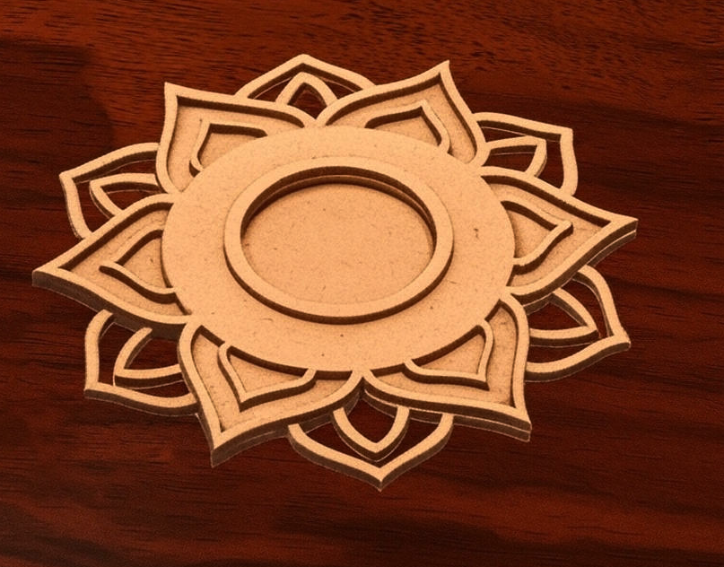 Elegant layered MDF flower tea-light candle holder – laser-cut floral design for Diwali, weddings, and DIY decoration