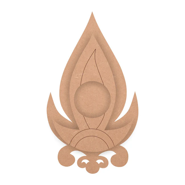 MDF DIY tea light holder base in traditional diya flame shape, perfect for resin art, decoupage, and festive Diwali décor crafts
