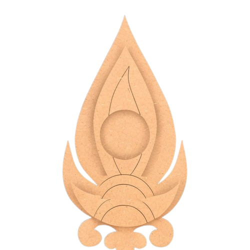 MDF Tealight Candle Holder cutout with a teardrop shape and circular center on a white background