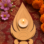 MDF Tealight candle holder with a lit candle on a red floral background
