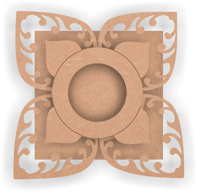 Intricately designed MDF DIY tea light holder base with floral cutwork pattern, perfect for resin art, decoupage, and festive home décor crafts