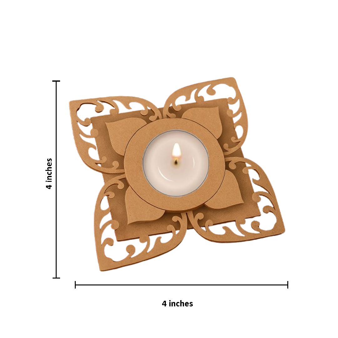 Decorative MDF candle holder with intricate cut-out design on a white background