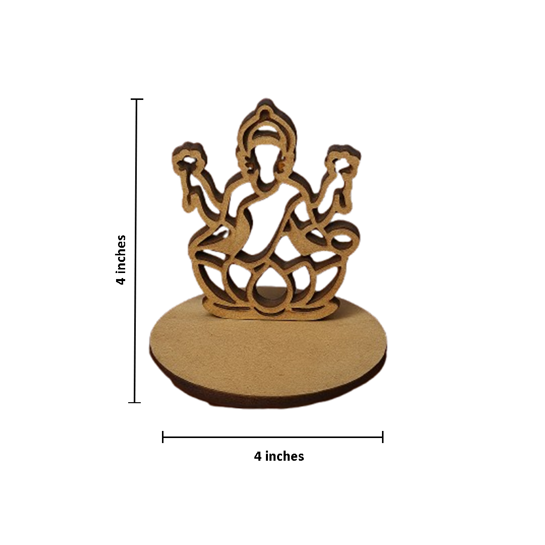 MDF Laxmi ji Tea light candle holder with dimensions indicated