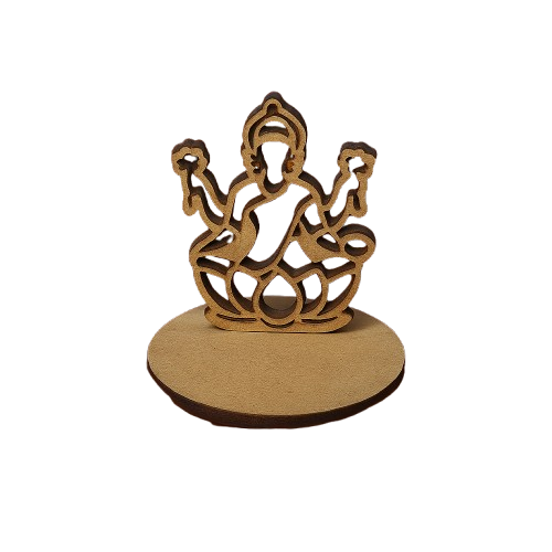 MDF Laxmi ji seated figure on a round base against a white background