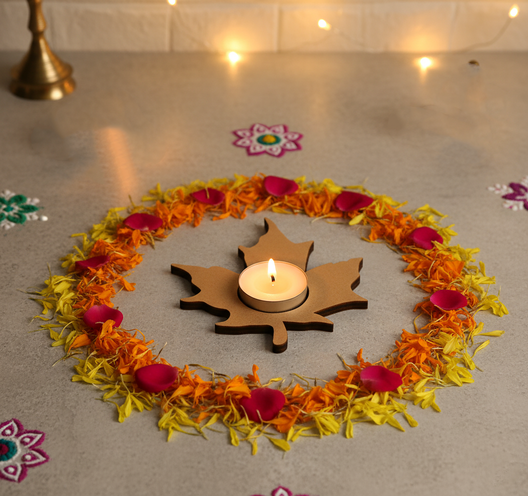 Decorative MDf candle holder with flowers on floor