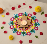 Decorative MDF  candle holder with colorful floral design on a light background