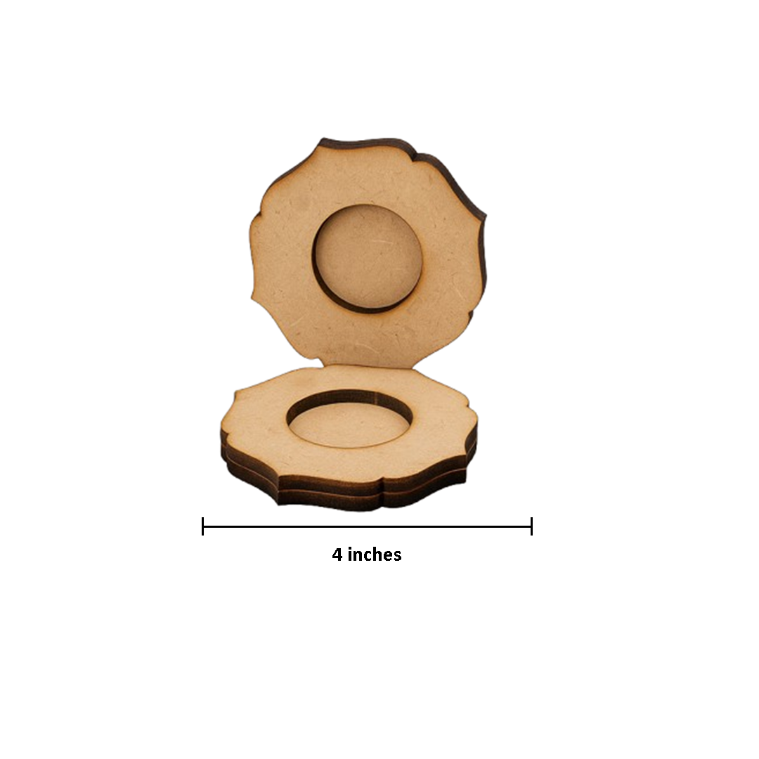 MDF Tealight Candle Holder with measurements on a white background