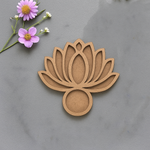 Lotus-shaped MDF candle stand styled with floral accent