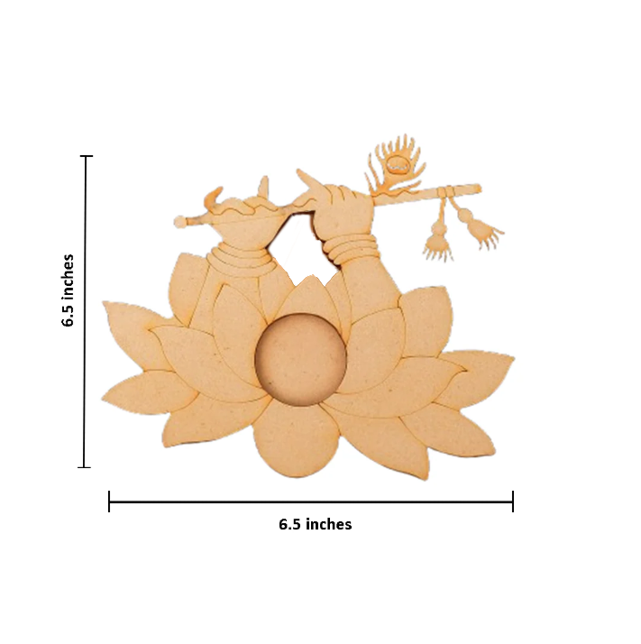 MDF Krishna ji's hands shape tealight candle holder with measurements on a white background