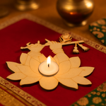 MDF Krishna ji's hands shape tealight candle holder  on a red fabric background.