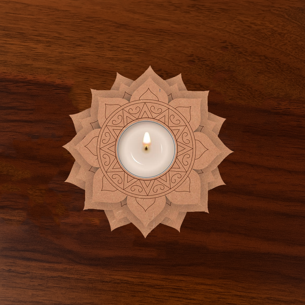 Mandala tea‑light candle holder wooden boho meditation deco