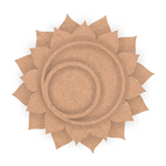 Brown circular decorative item with petal-like extensions on a white background