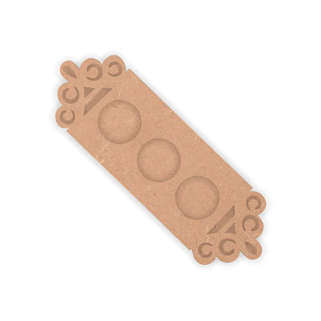 Floral border MDF tealight candle holder with three lit candles for festive home decoration