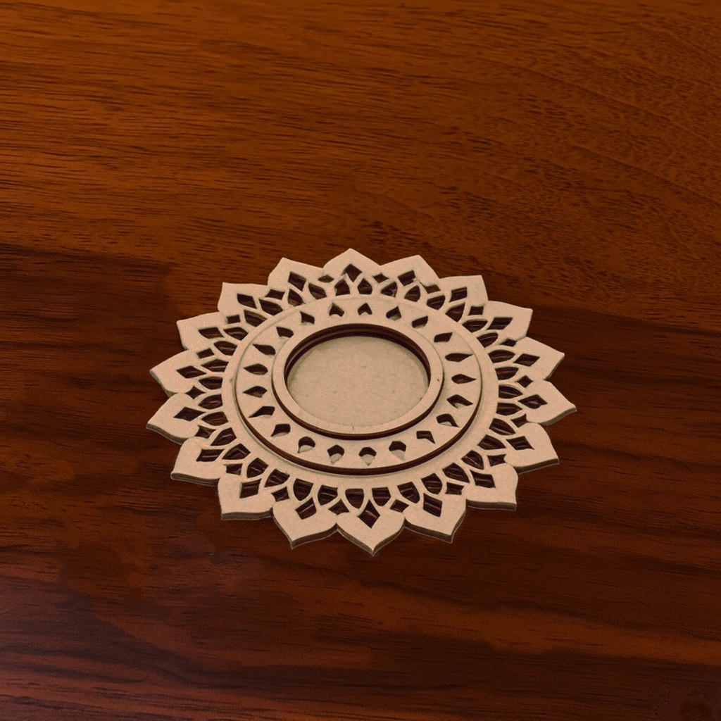 Designer flower 3-layer MDF tealight holder with intricate cut floral design 
