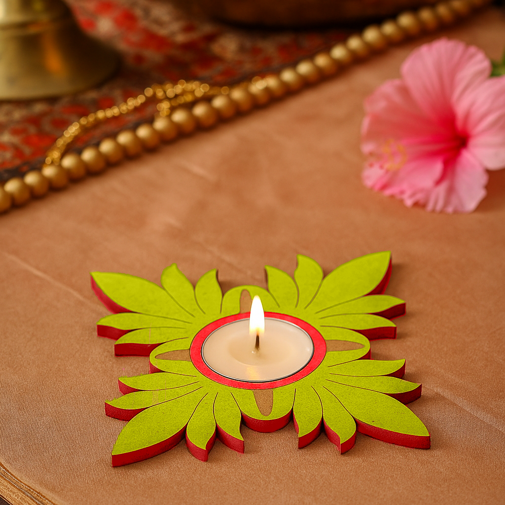 Floral MDF tealight holder in flower design show on table 