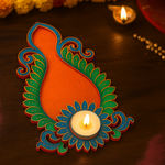 MDF Leaf Pattern T-Light Holder with Candle for Festive Home Décor