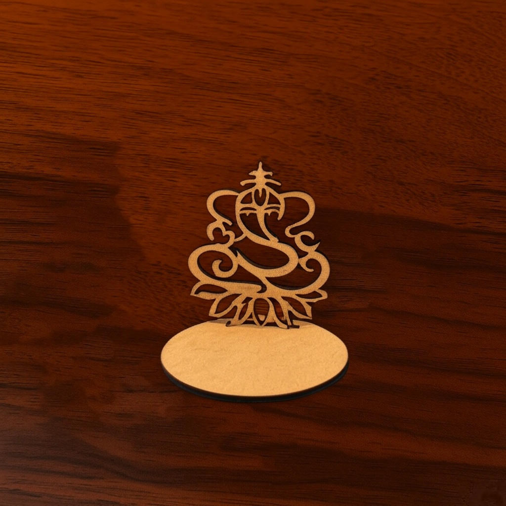 MDF Ganesha Cutout Tea-Light Holder on Lotus Base for Festive Home Décor