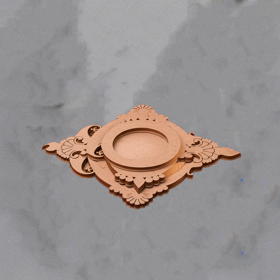 MDF Squircle T-Light Candle Holder with premarked floral design side view.