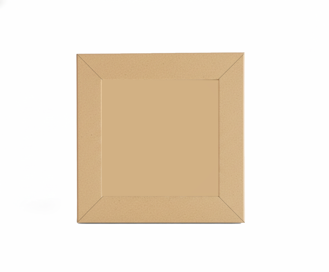 Beige square photo frame with decorative border on a white background