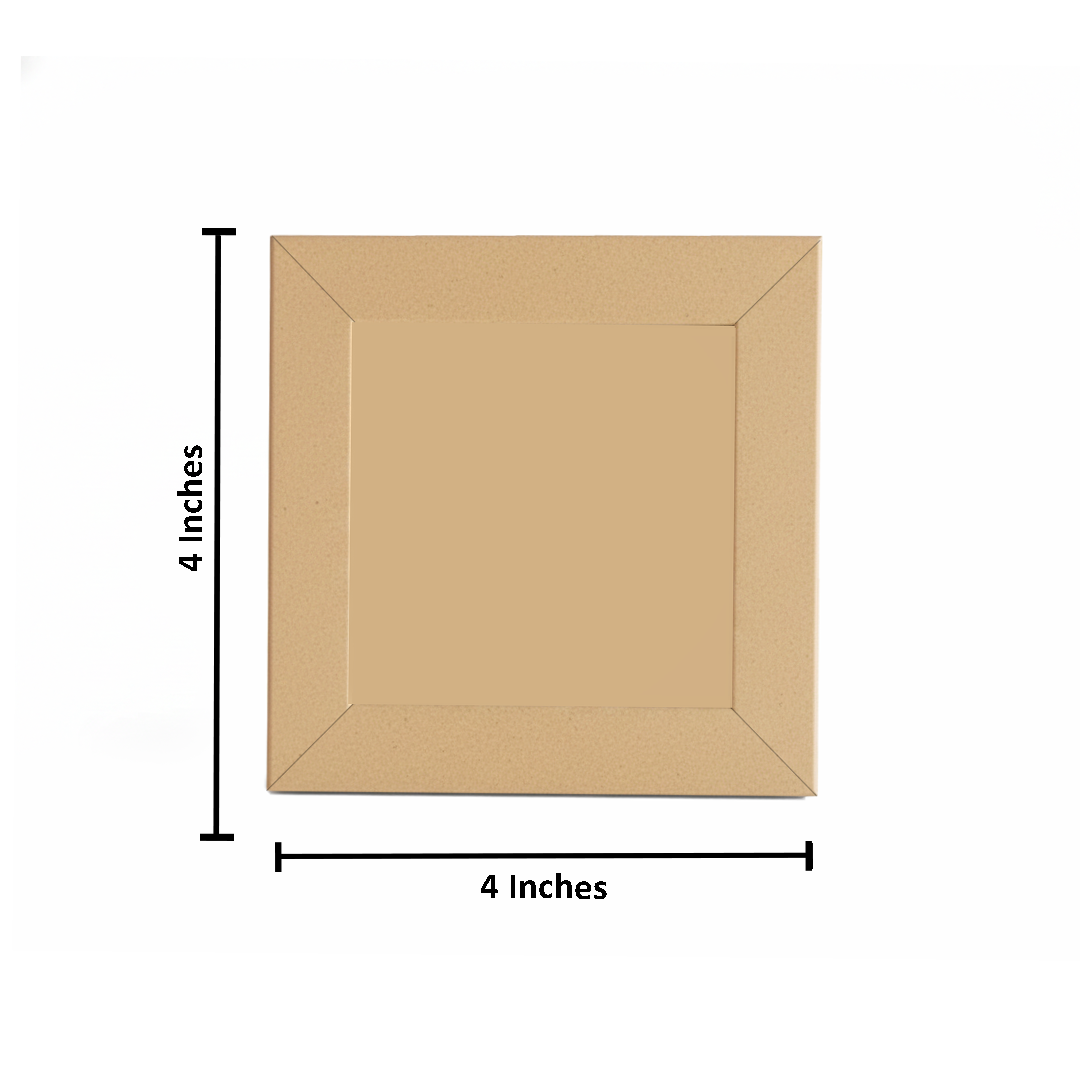 Beige square frame with dimensions labeled on a white background
