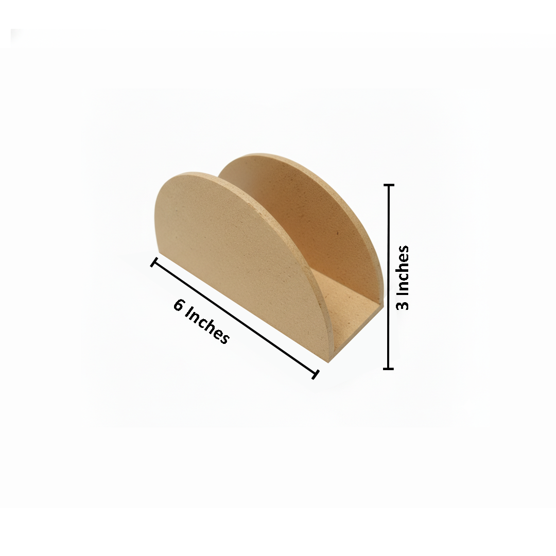 MDF DIY  napkin holder with dimensions on a white background