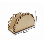 MDF DIY  napkin holder display stand with measurements on a white background