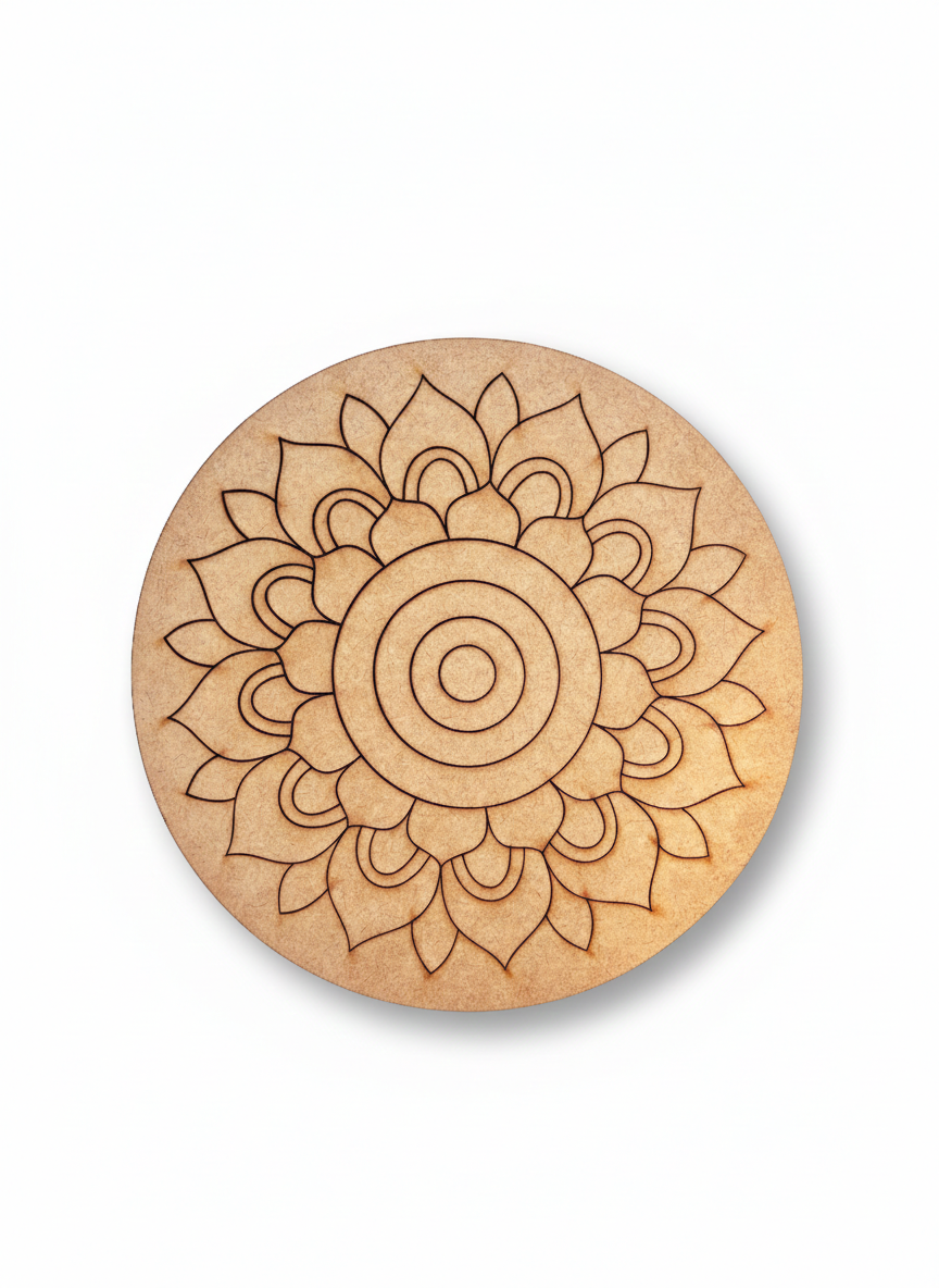 MDF DIY Mandala wall art  with a laser-cut mandala design on a white background