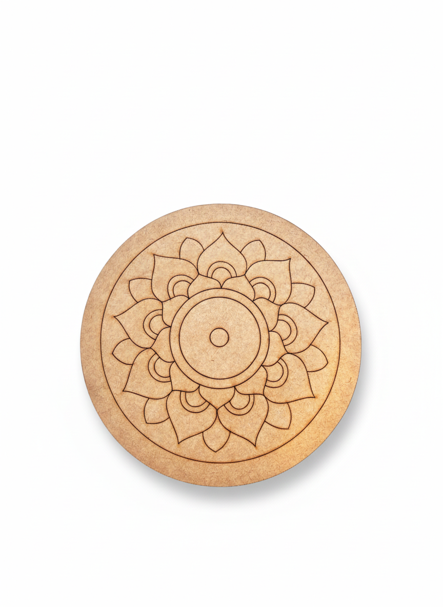 MDF DIY  floral mandala design on a white background