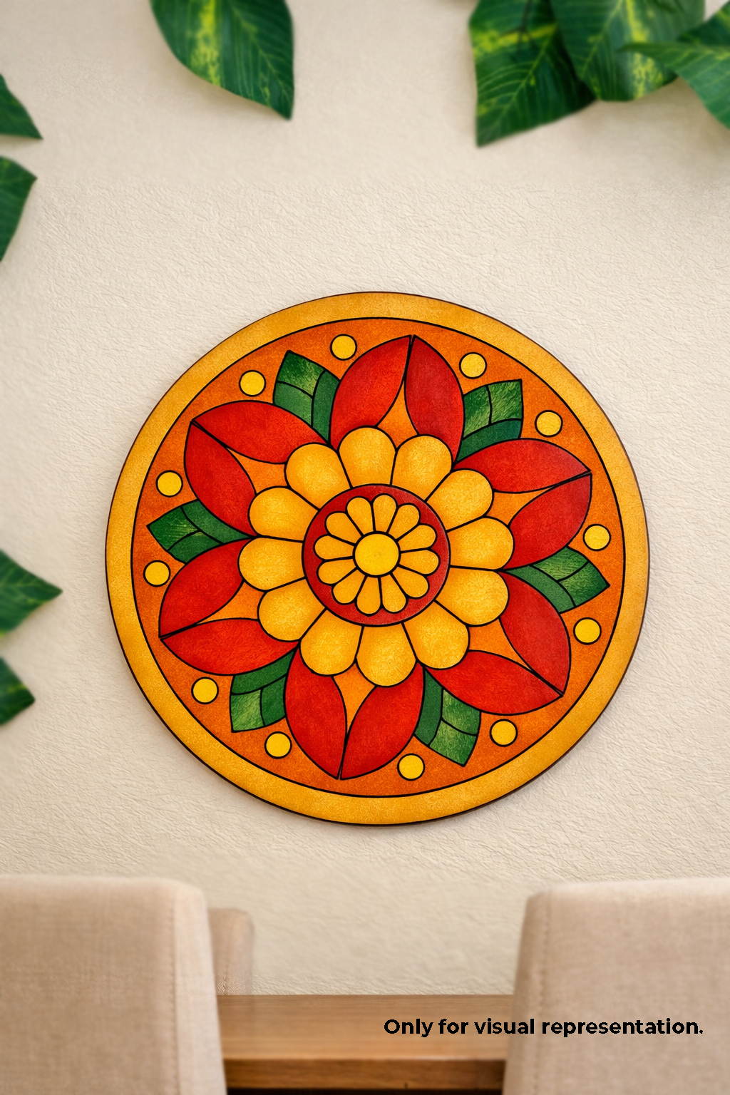 Decorative MDF DIY mandala wall art with a floral design on a plain background