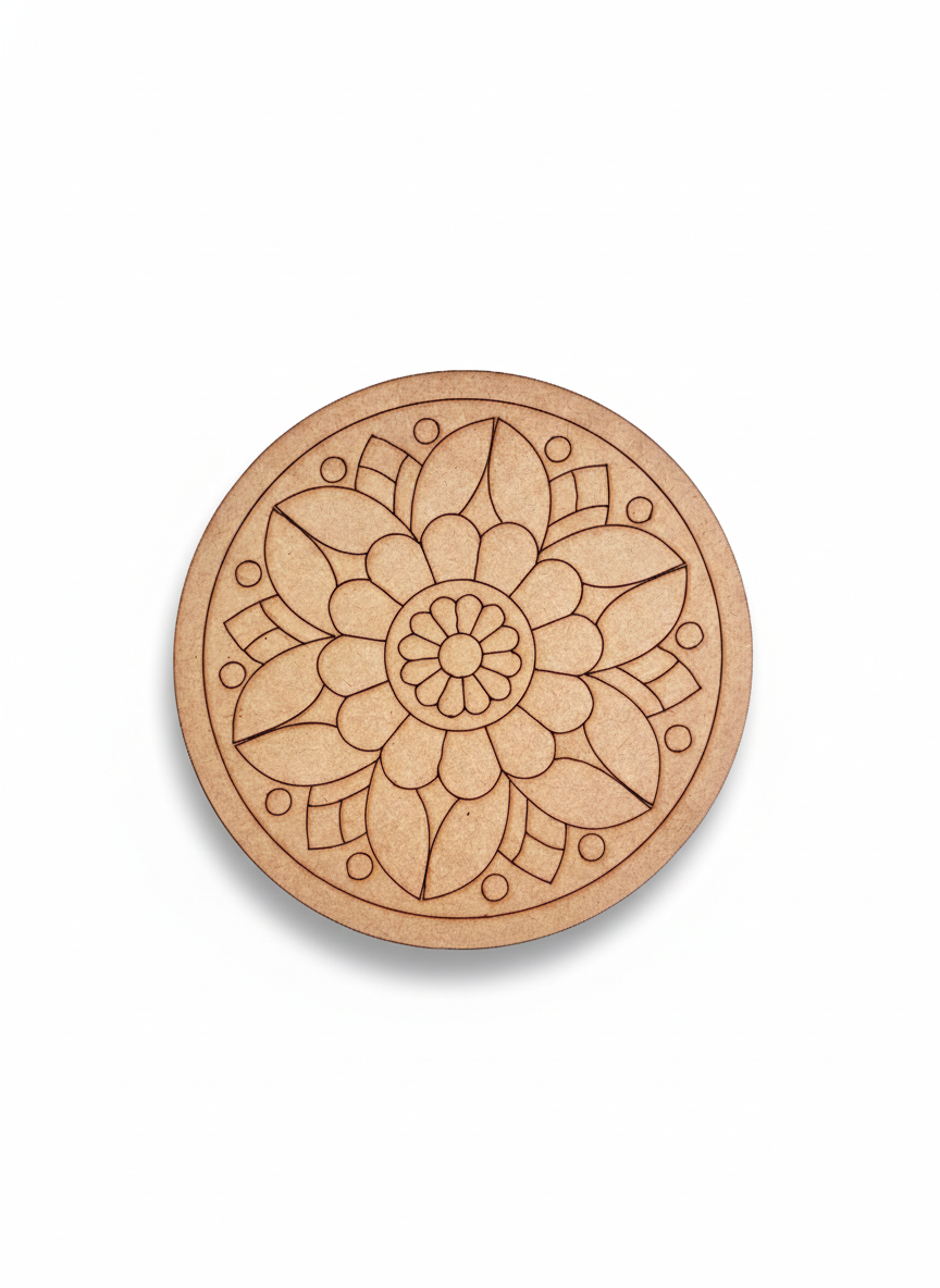 MDF DIY  wall art  with floral mandala design on a white background