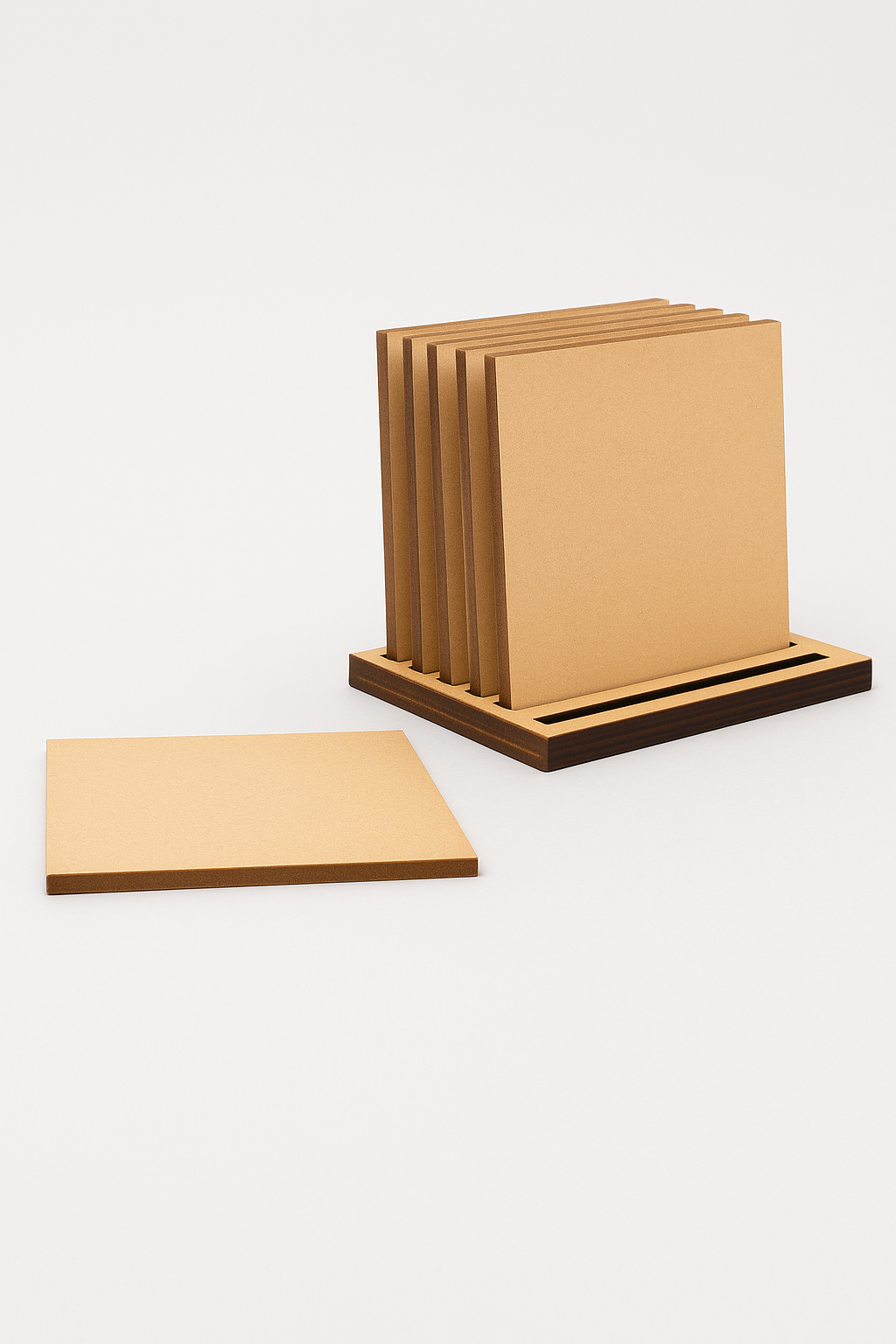 DIY  MDF coaster set on table with holder