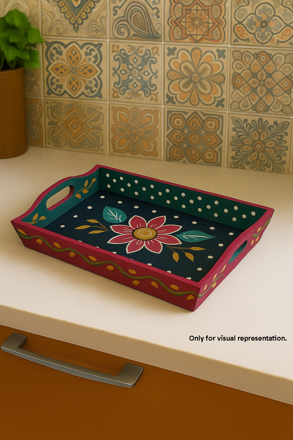 DIY rectangular MDF serving tray with handles, blank and hand-painted