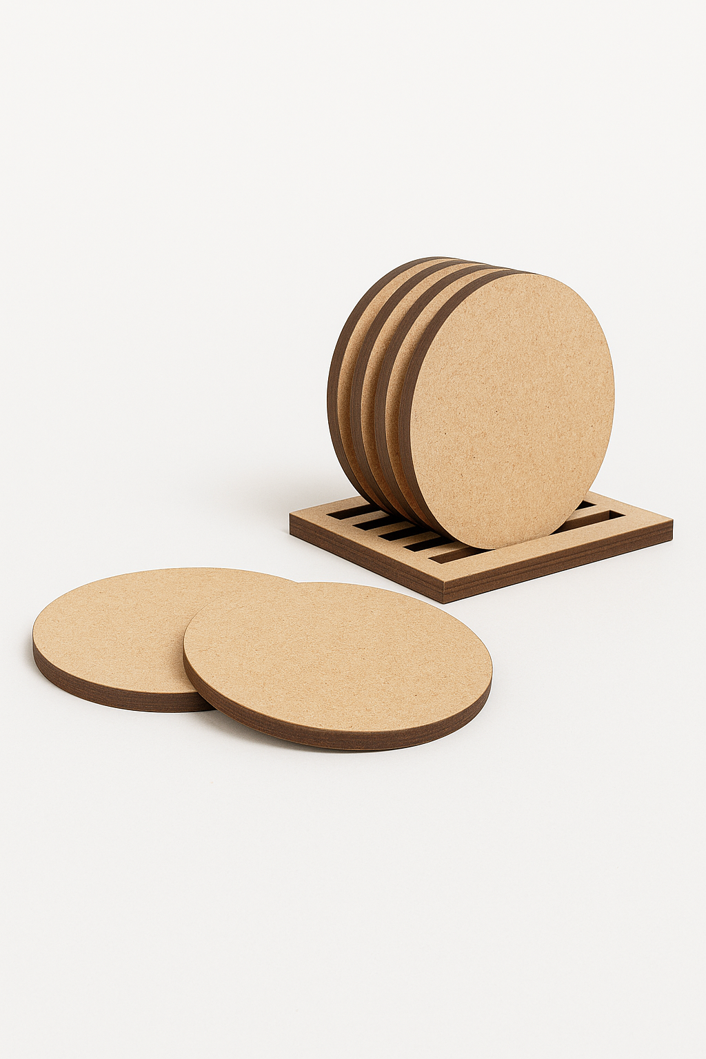 DIY round MDF coasters in holder, blank