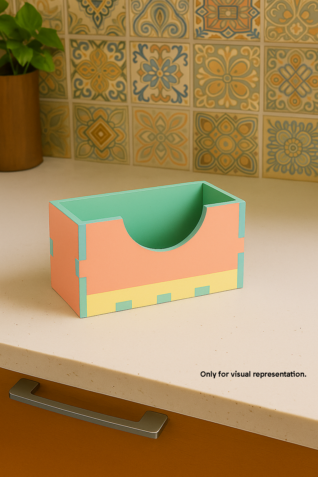 DIY rectangular MDF napkin holder, painted with pastel colors