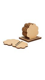 DIY flower shape MDF coasters in holder, blank with size