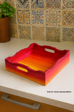 DIY scalloped MDF serving tray with handles, hand-painted in gradient orange-red