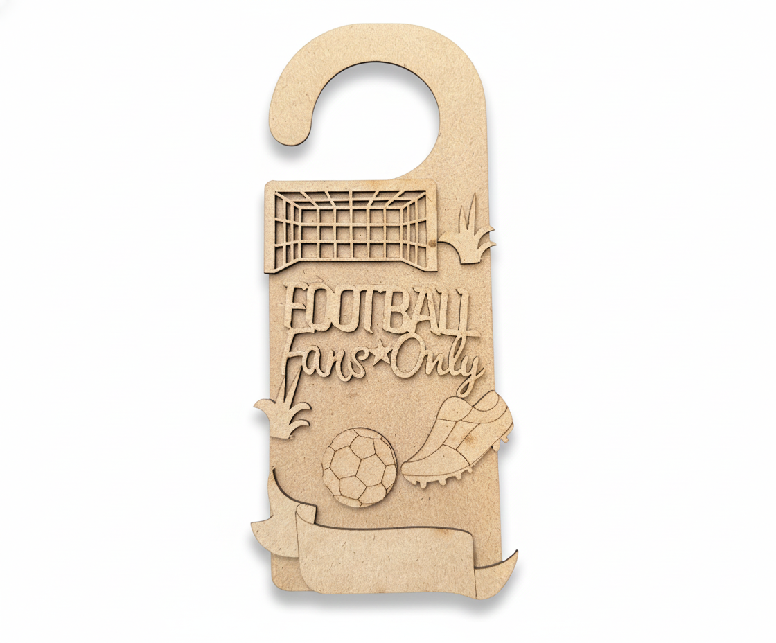 MDF Football Fans Only Door Hanger DIY Craft Decor Art unpainted laser cut MDF hanging with football goal ball and shoes for painting and decoration