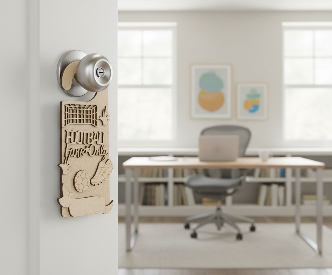 MDF Football Fans Only Door Hanger DIY Craft Decor Art unpainted laser cut MDF hanging with football goal ball and shoes for painting and decoration hanging on door