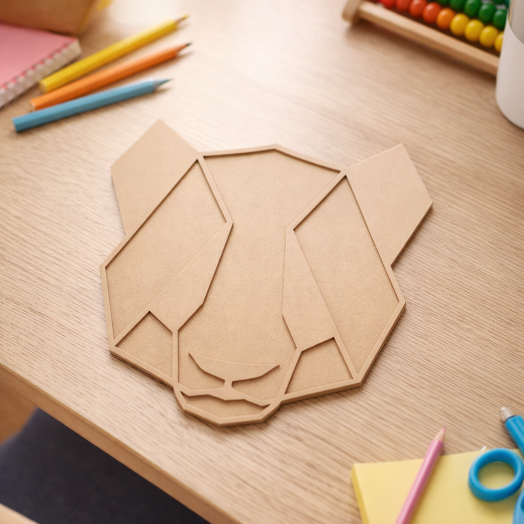 Unpainted DIY MDF animal face puzzle cutout for kids craft activity, painting, and educational play.