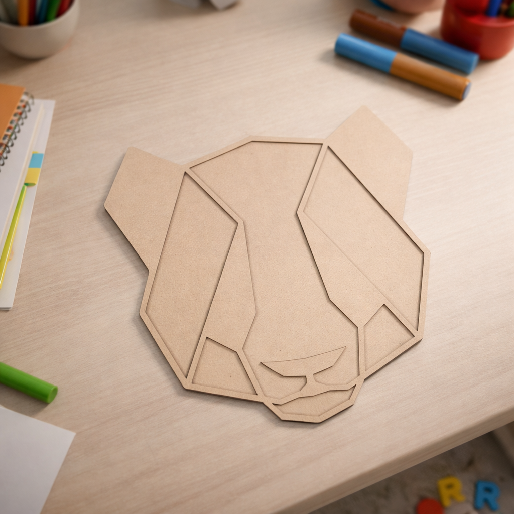 Unpainted DIY MDF loin face puzzle cutout for kids craft activity, painting, and educational play.