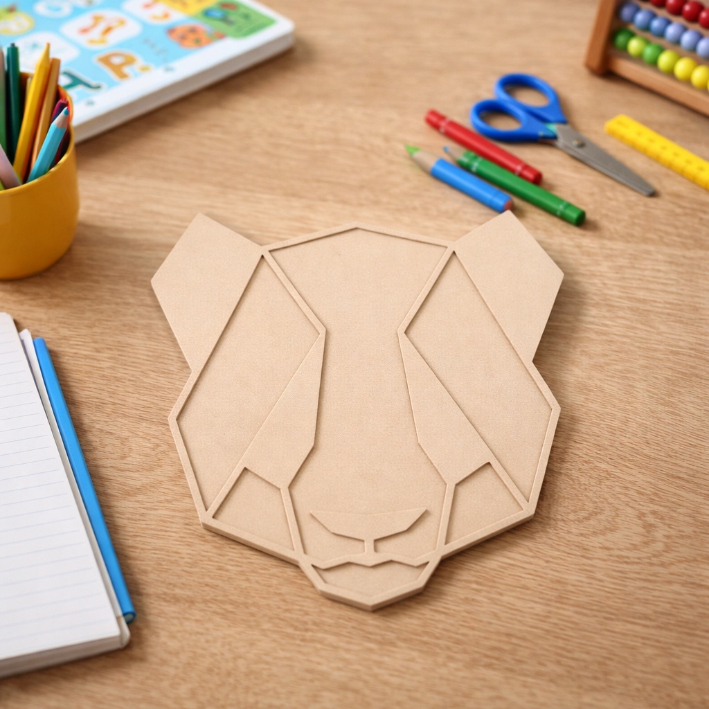 Unpainted DIY MDF loin face puzzle cutout for kids craft activity, painting, and educational play.